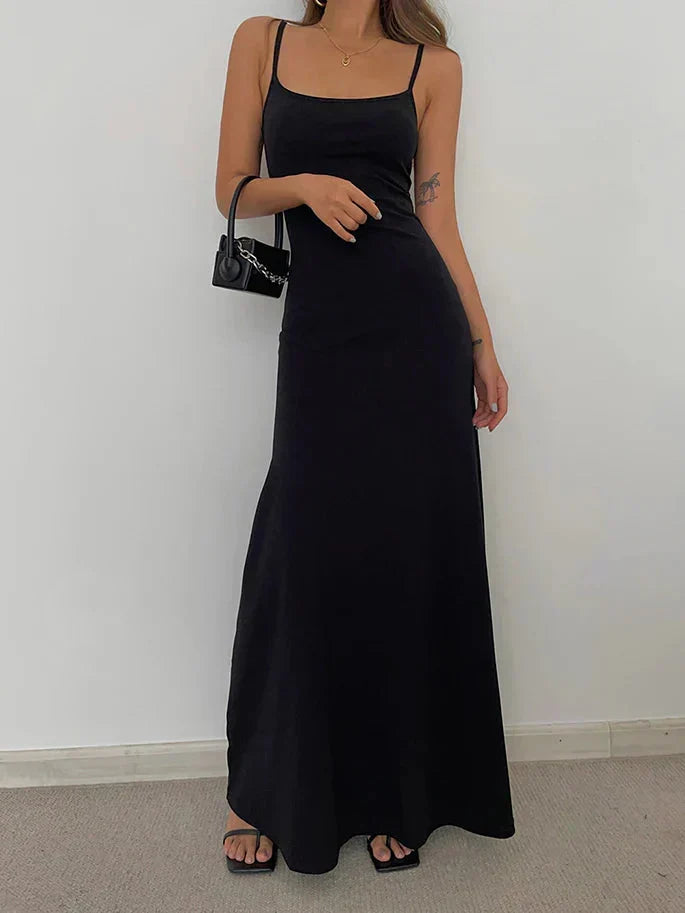 Square Neck Spaghetti Strap Jersey Bodycon Maxi Dress