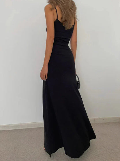 Square Neck Spaghetti Strap Jersey Bodycon Maxi Dress