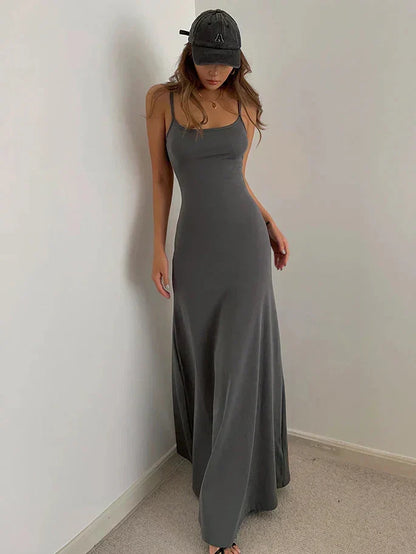 Square Neck Spaghetti Strap Jersey Bodycon Maxi Dress