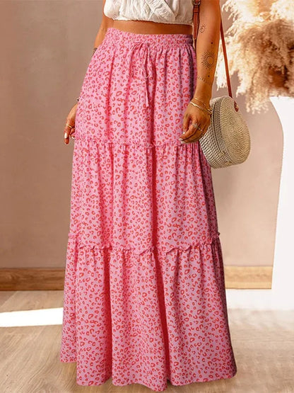 Retro Bohemian Spring Floral A-Line High Waist Maxi Skirt