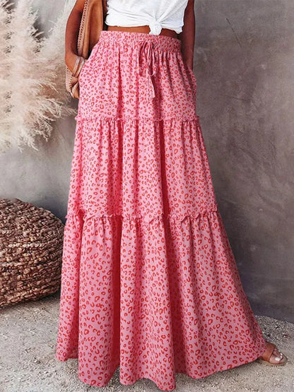 Retro Bohemian Spring Floral A-Line High Waist Maxi Skirt