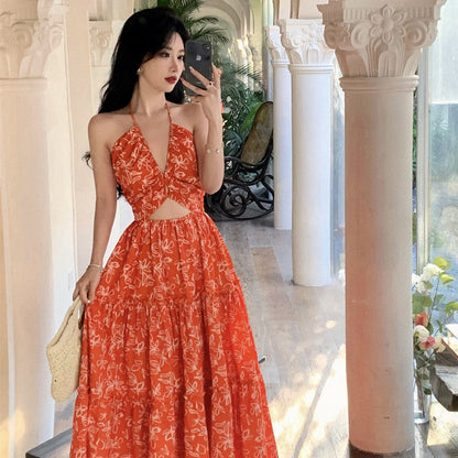 Bohemian Floral Halter Maxi Dress Exotic Vacation Look