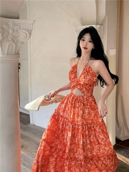 Bohemian Floral Halter Maxi Dress Exotic Vacation Look