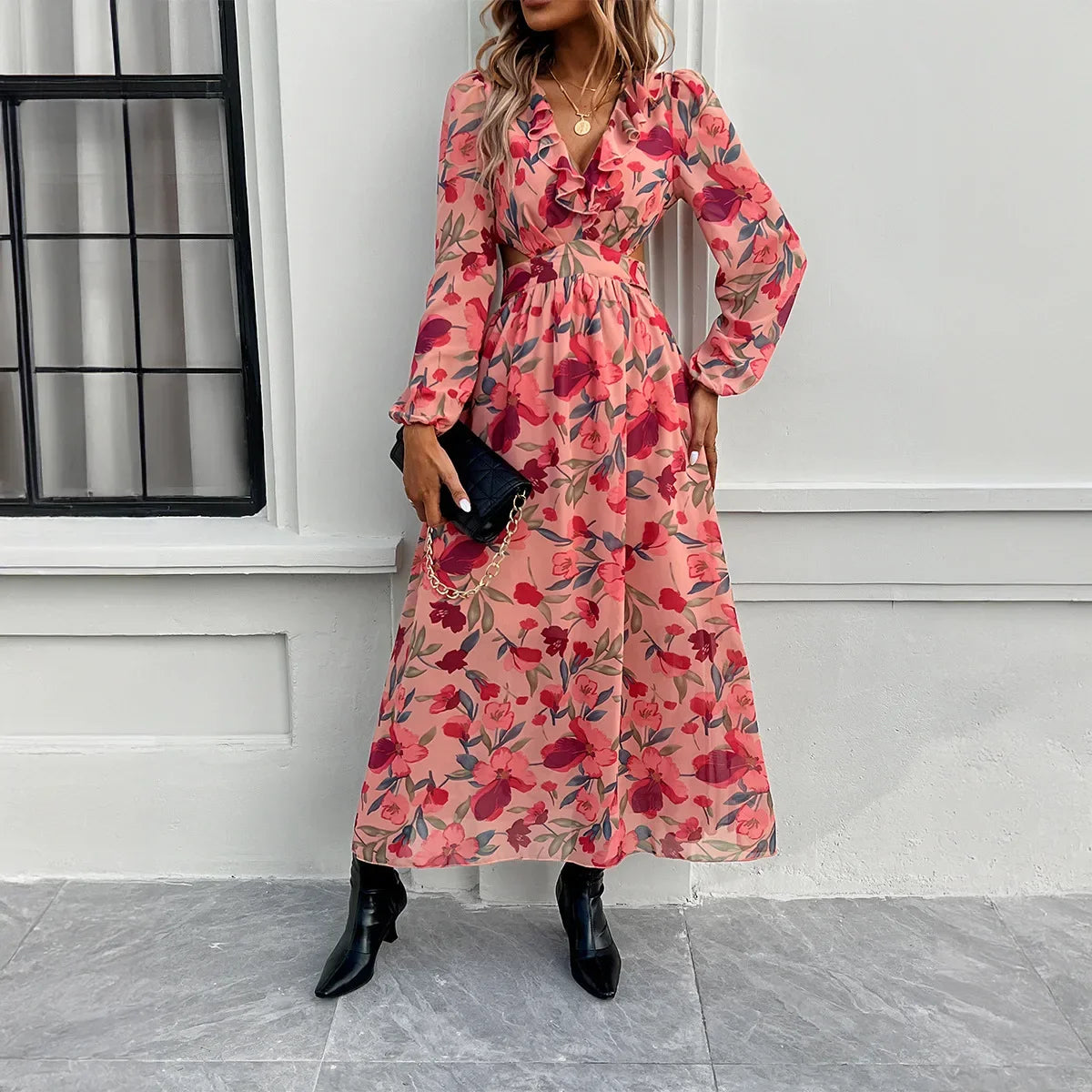 Boho Beach Deep V Neck Maxi Dress