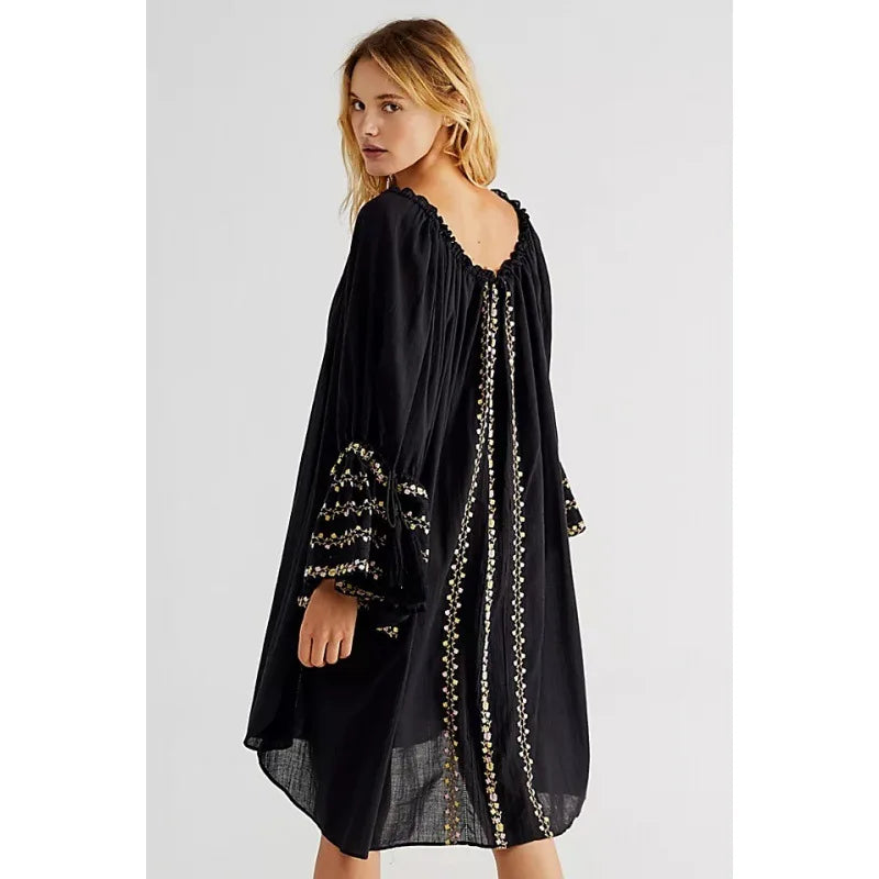 Irregular Backless Embroidery Beach Boho Dress