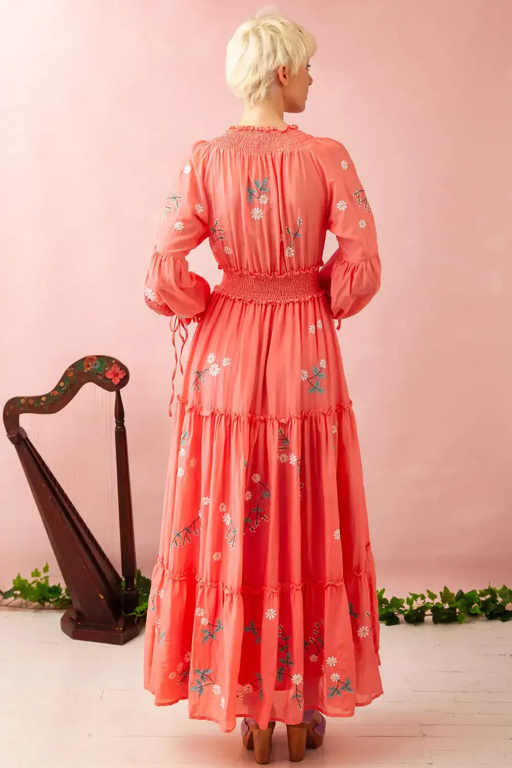 Boho Embroidery Floral Deep V High Waist Dress