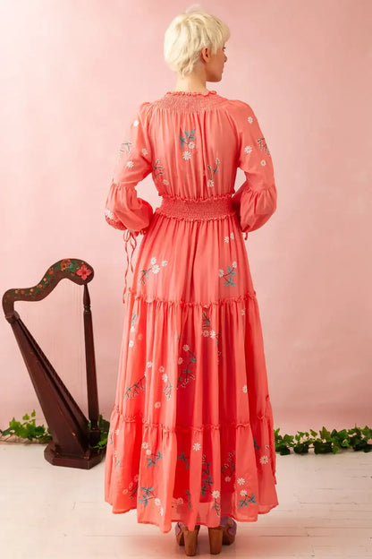 Boho Embroidery Floral Deep V High Waist Dress