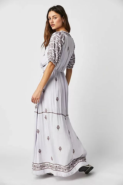 Floral Embroidery Cotton Boho Dress