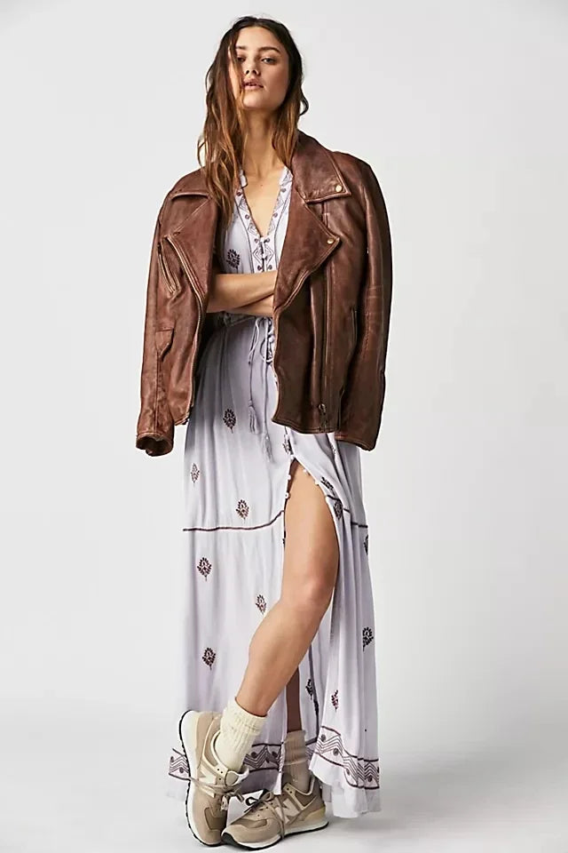 Floral Embroidery Cotton Boho Dress