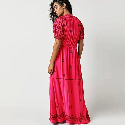 Floral Embroidery Cotton Boho Dress