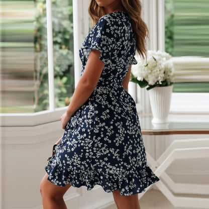 Sexy Floral Print V-neck Chiffon Mini Floral Dress