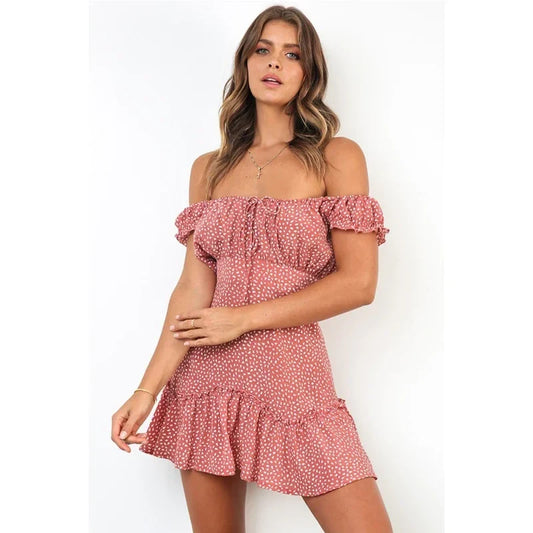 Boho Off-Shoulder Floral Chiffon Beach Dress