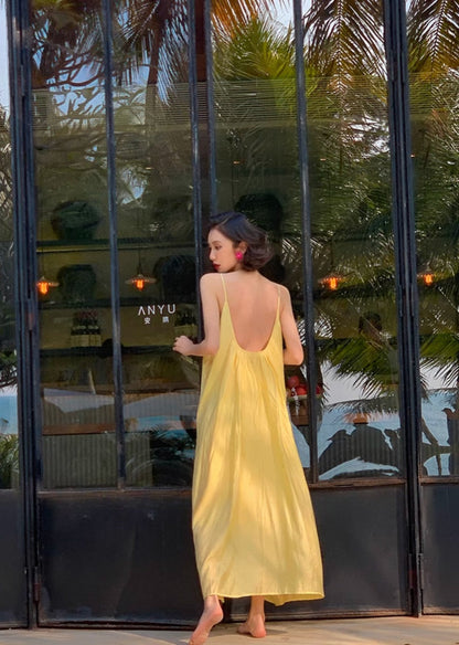 Yellow Glowing Backless Maxi Dress