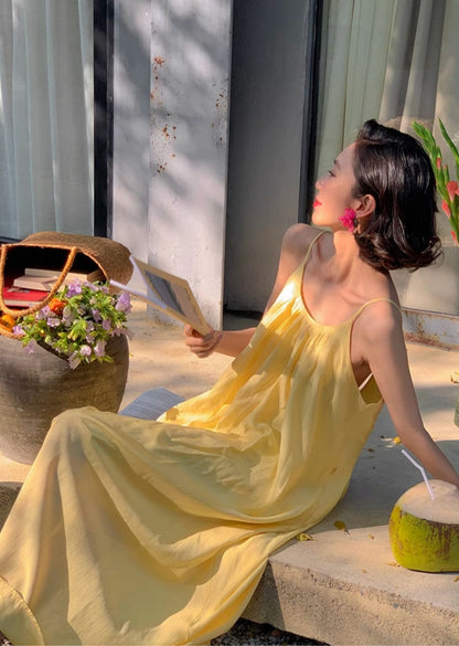 Yellow Glowing Backless Maxi Dress