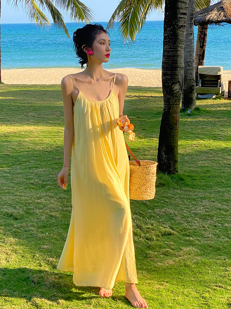 Yellow Glowing Backless Maxi Dress