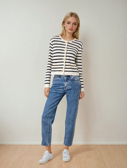 Classic Stripe Button-Up Knitted Cardigan