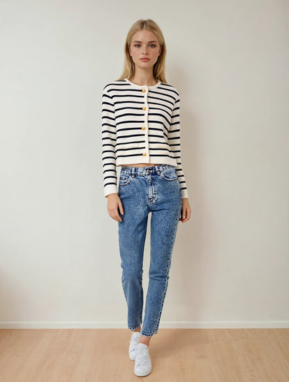 Classic Stripe Button-Up Knitted Cardigan