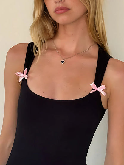 Scoop Neck Bow Accent Sleeveless Bodycon Mini Dress