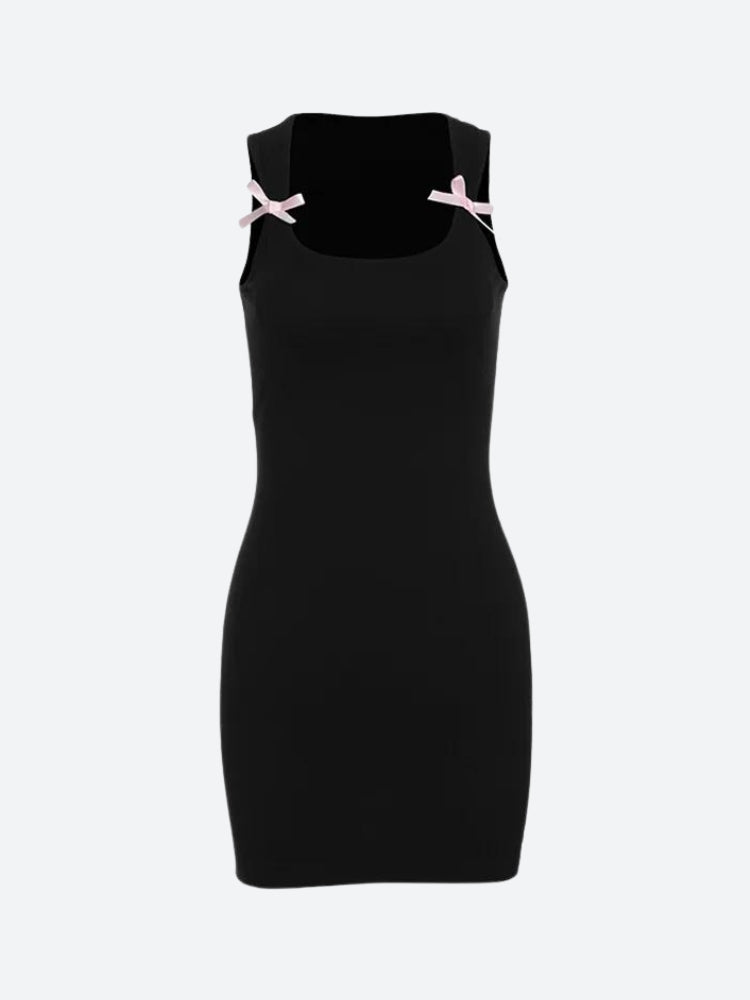 Scoop Neck Bow Accent Sleeveless Bodycon Mini Dress