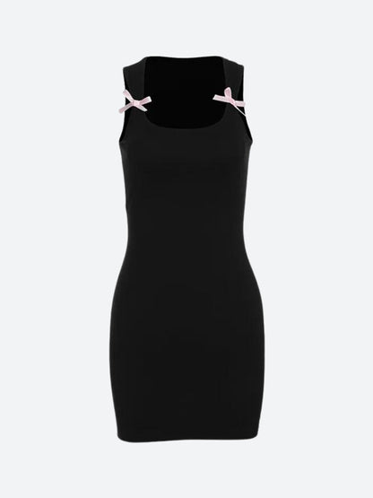 Scoop Neck Bow Accent Sleeveless Bodycon Mini Dress