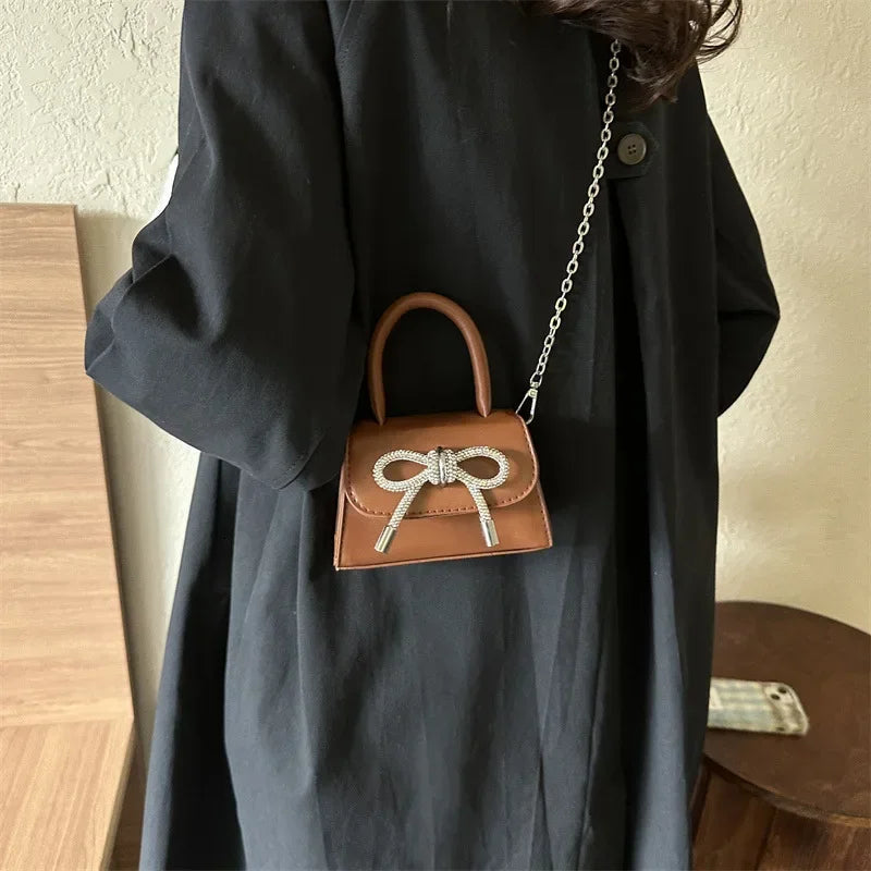 Bow Design Solid Color Mini PU Crossbody