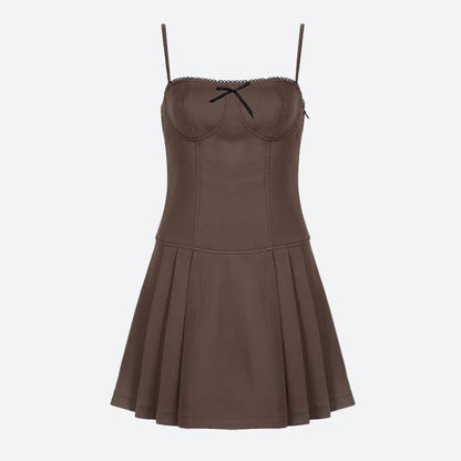 Lace Trim Bow Spaghetti Strap Structured Bodice A-Line Cami Mini Dress