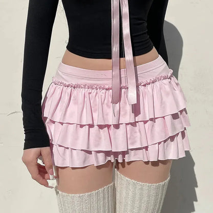 Sweet Low-Waist Pink A-Line Skirt