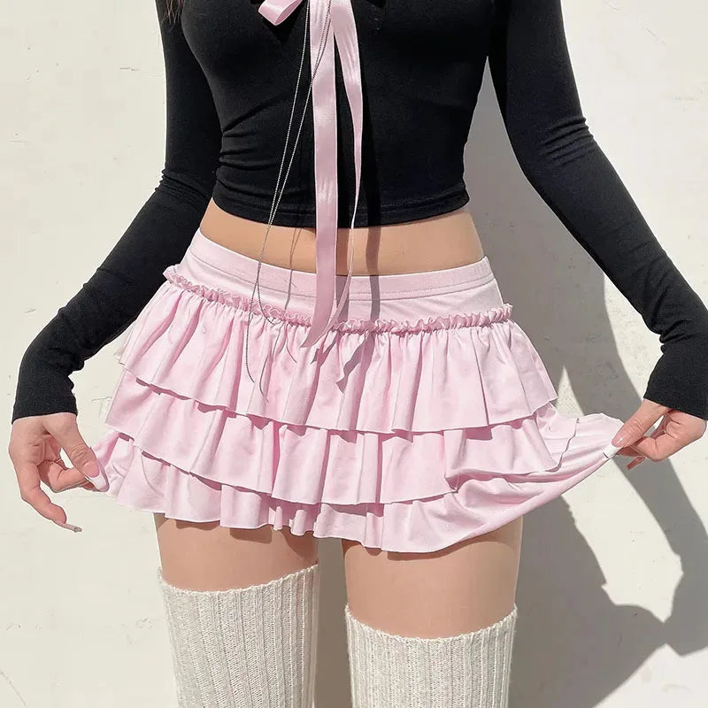 Sweet Low-Waist Pink A-Line Skirt