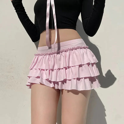 Sweet Low-Waist Pink A-Line Skirt