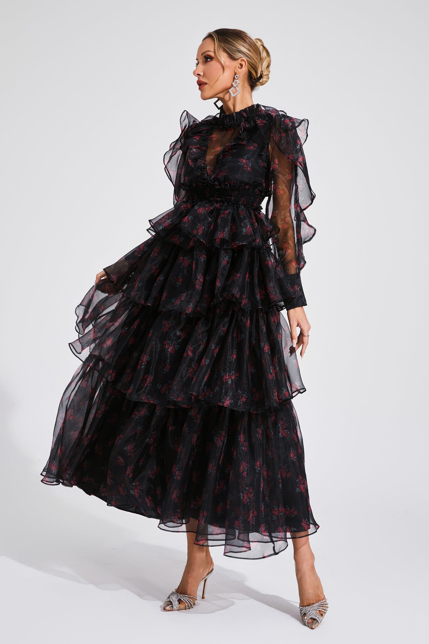 Bowman Black Floral Mesh Dress