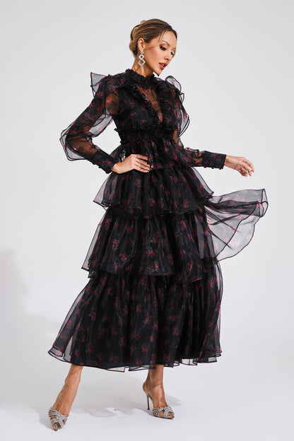 Bowman Black Floral Mesh Dress