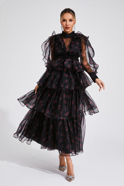 Bowman Black Floral Mesh Dress