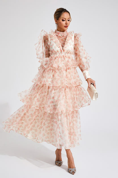 Bowman Apricot Floral Mesh Dress