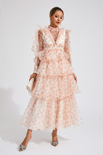 Bowman Apricot Floral Mesh Dress