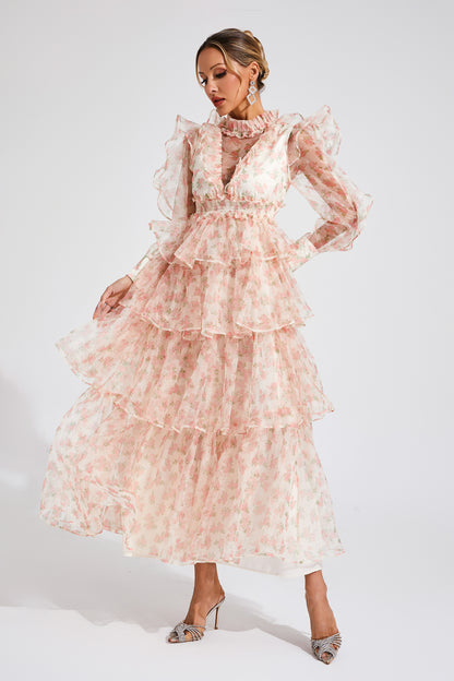 Bowman Apricot Floral Mesh Dress