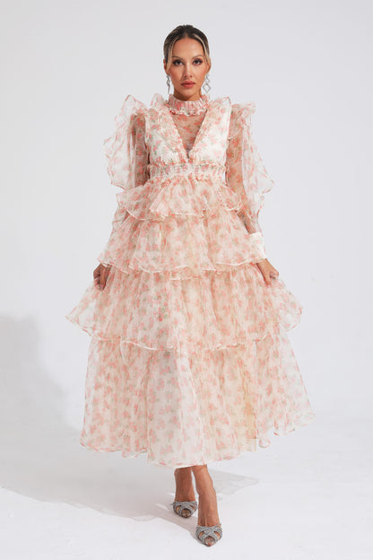 Bowman Apricot Floral Mesh Dress