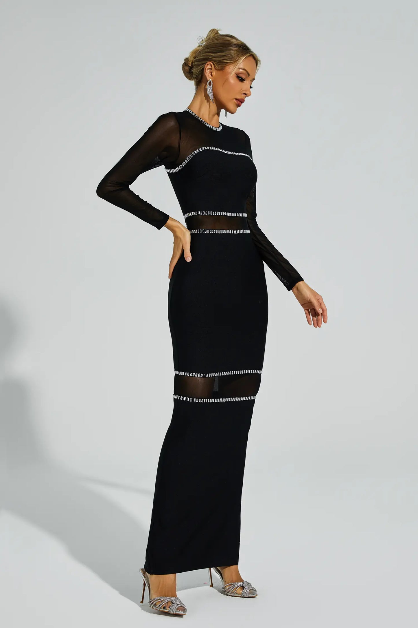 Boyle Black Mesh Bandage Dress