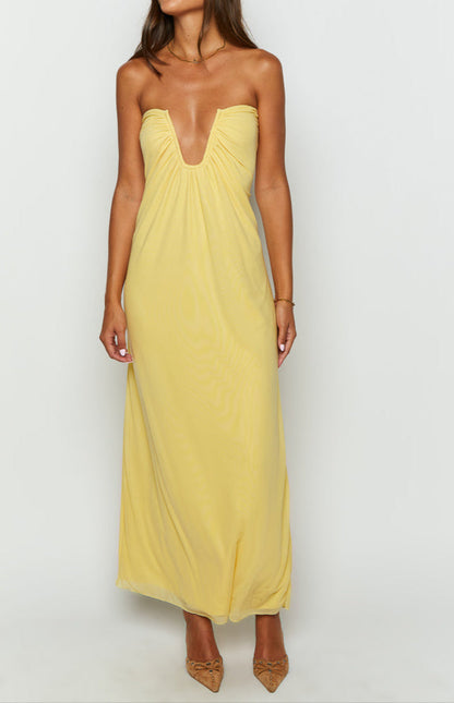 Samantha Yellow Strapless Maxi Dress