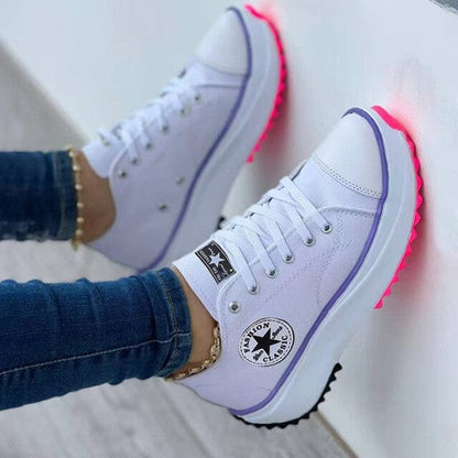 Women's Lace-Up Platform Sneakers – Trendy Canvas Star Trainers