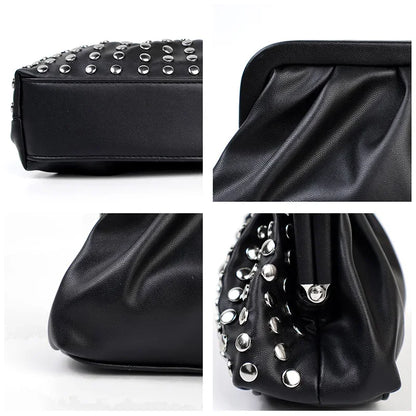 Designer Rivets Black Clutch Wristlet