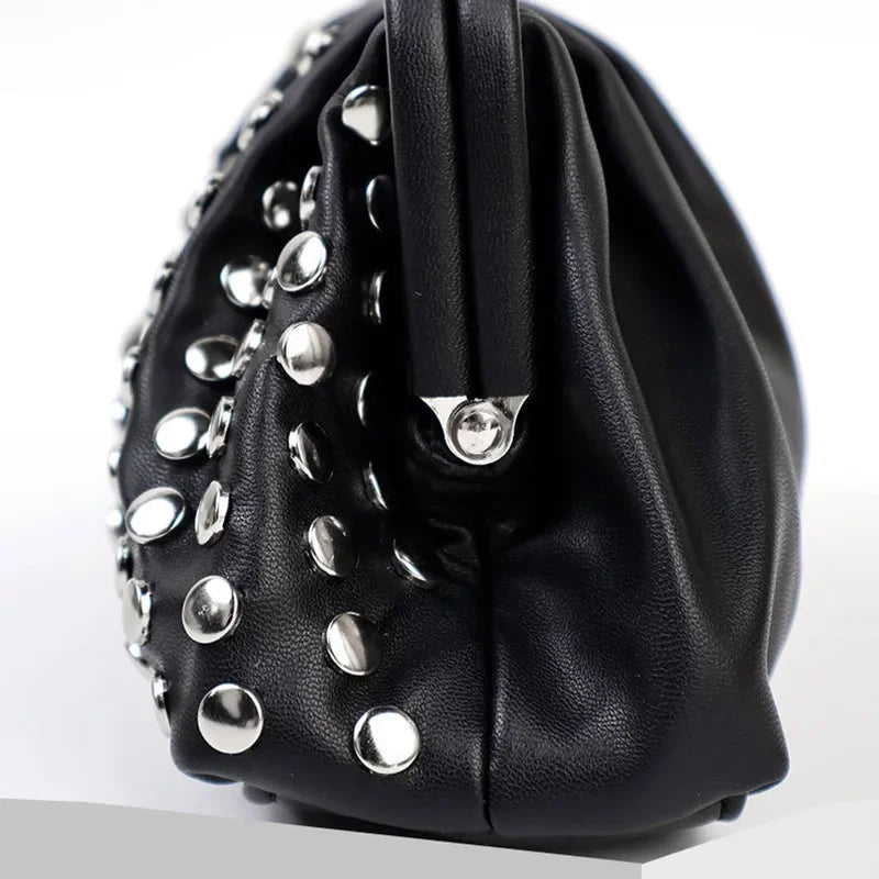 Designer Rivets Black Clutch Wristlet