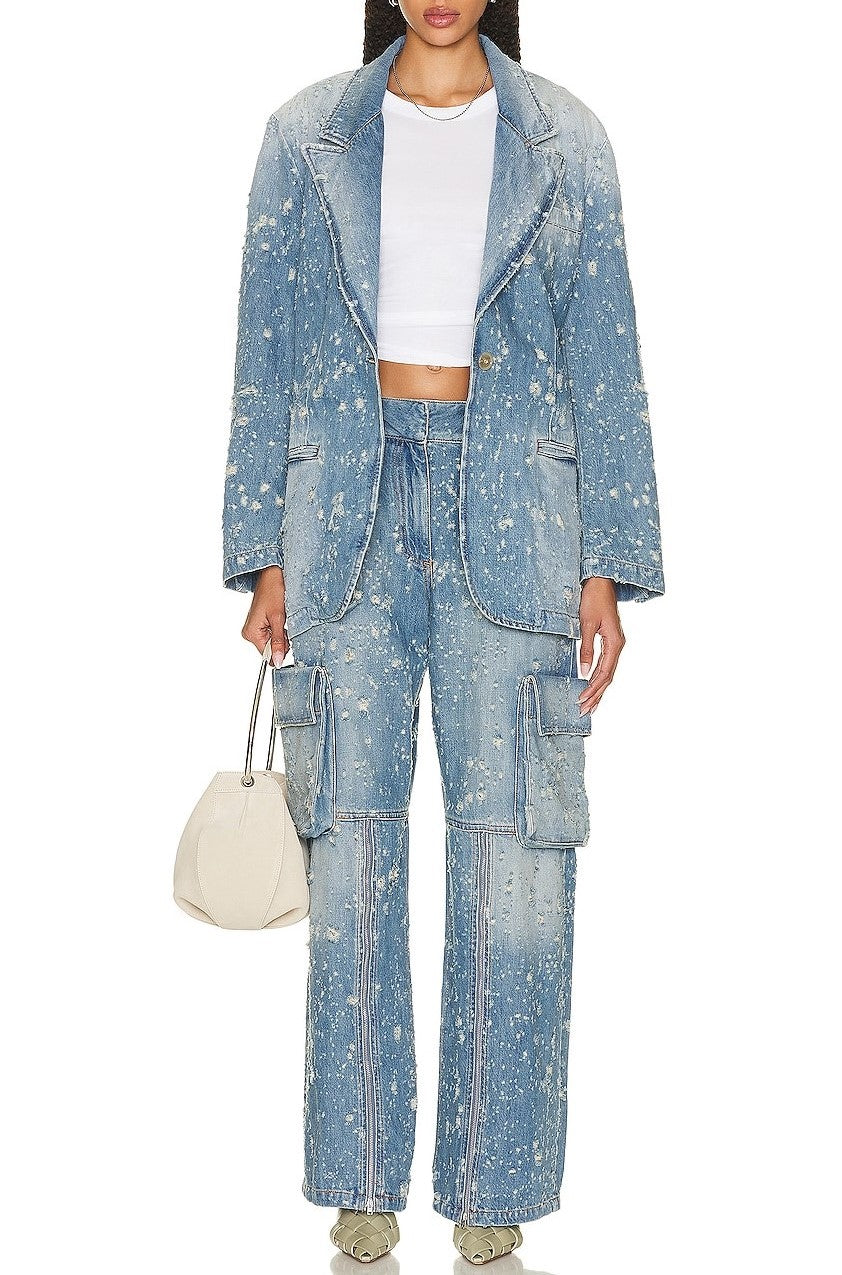 Brenna Torn Lapel Denim Jacket