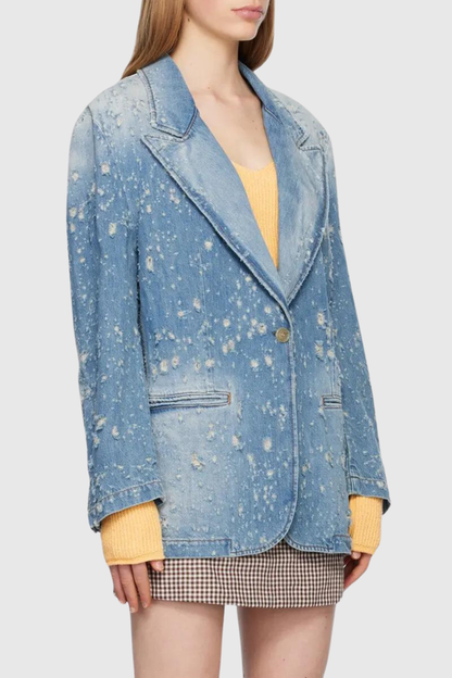 Brenna Torn Lapel Denim Jacket