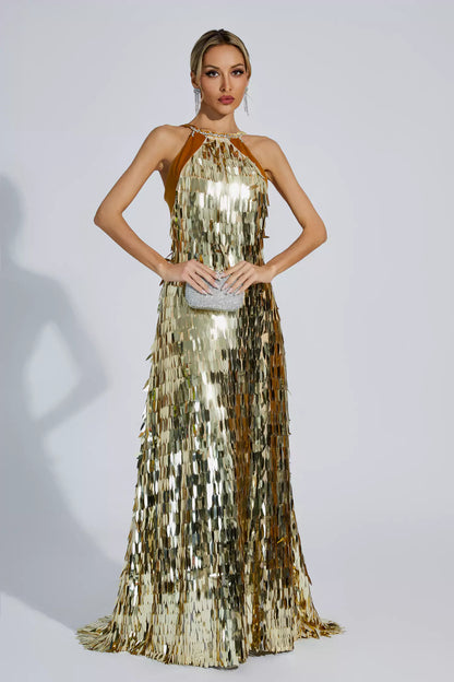 Bria Gold Maxi Sequin Dress