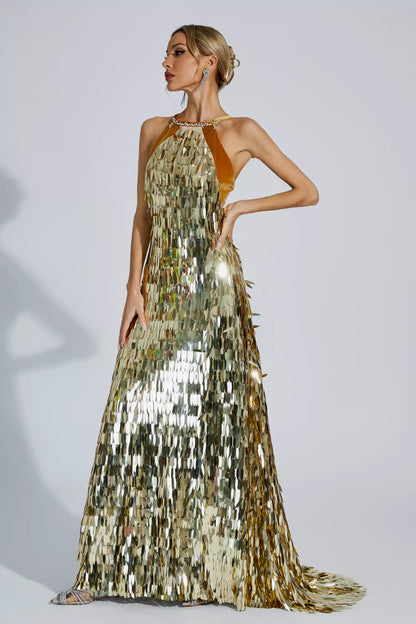 Bria Gold Maxi Sequin Dress