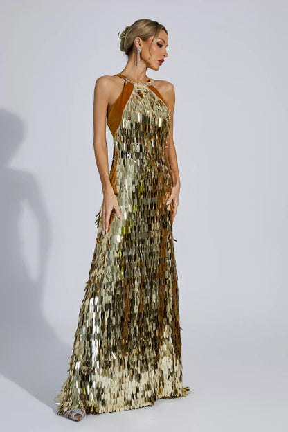 Bria Gold Maxi Sequin Dress