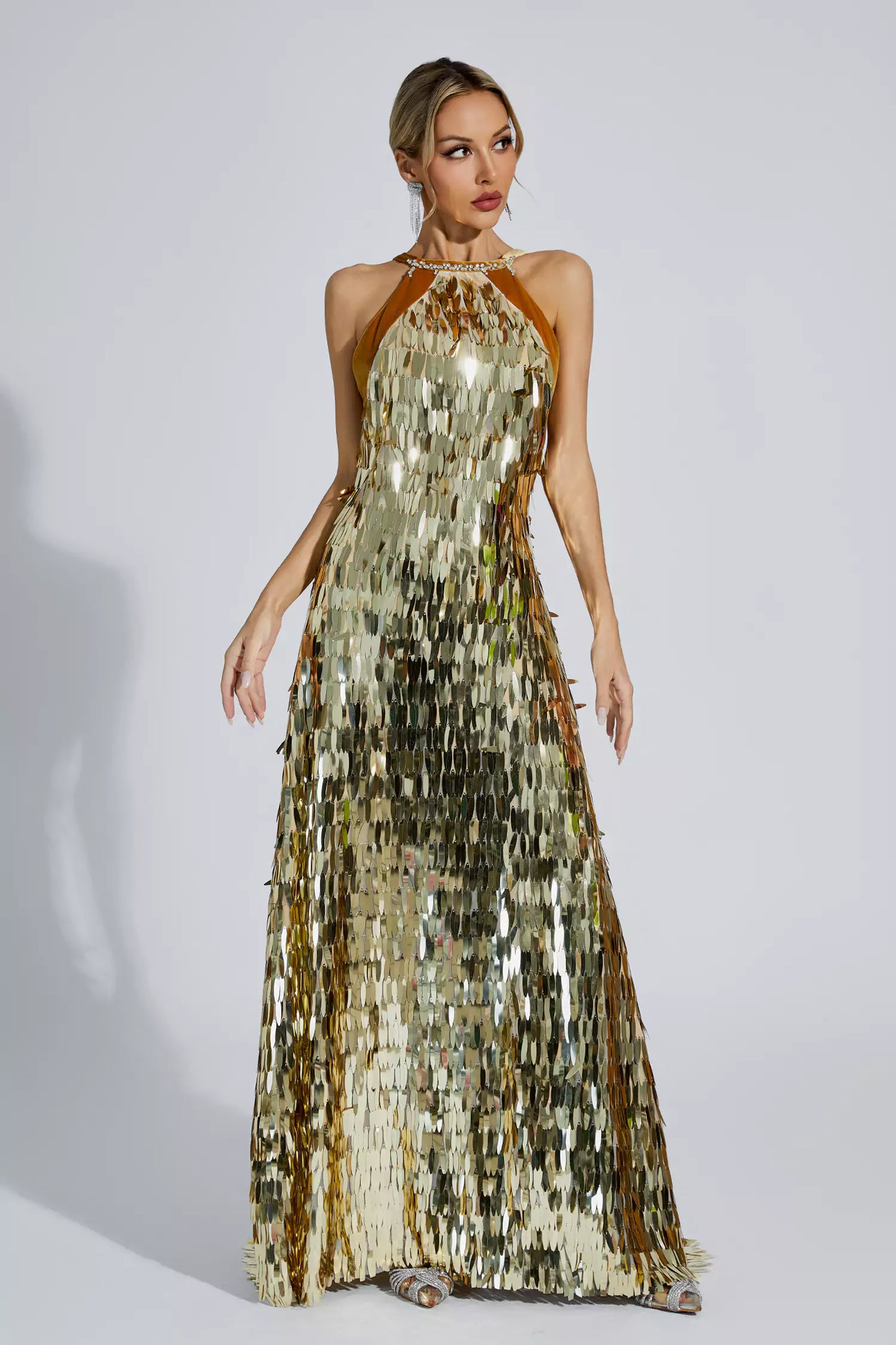 Bria Gold Maxi Sequin Dress