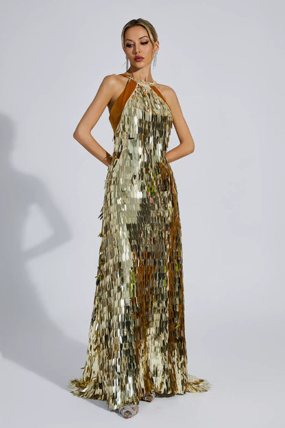 Bria Gold Maxi Sequin Dress