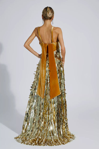 Bria Gold Maxi Sequin Dress