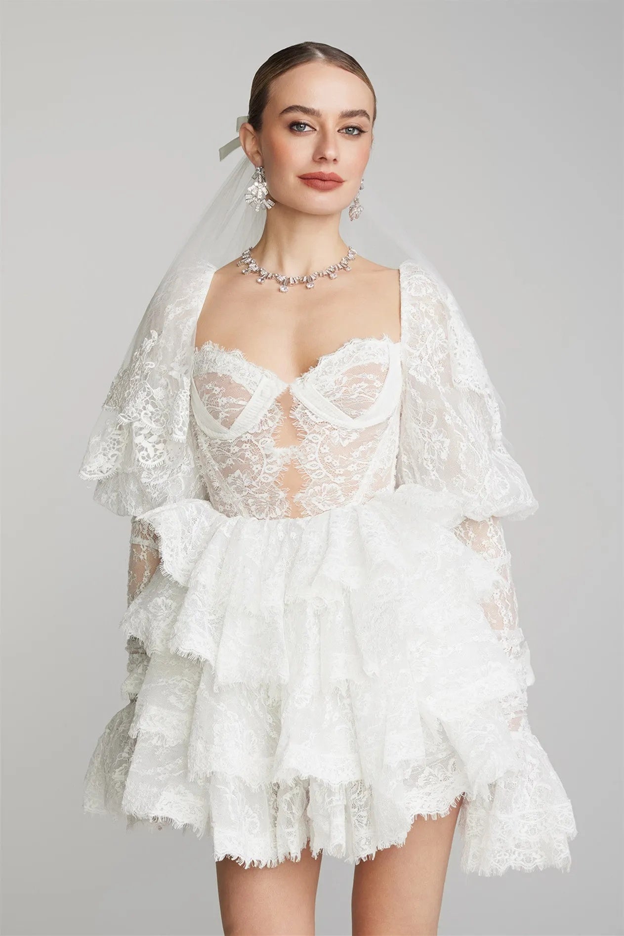 Bonnie Embroidered Lace Puff Sleeve Mini Dress